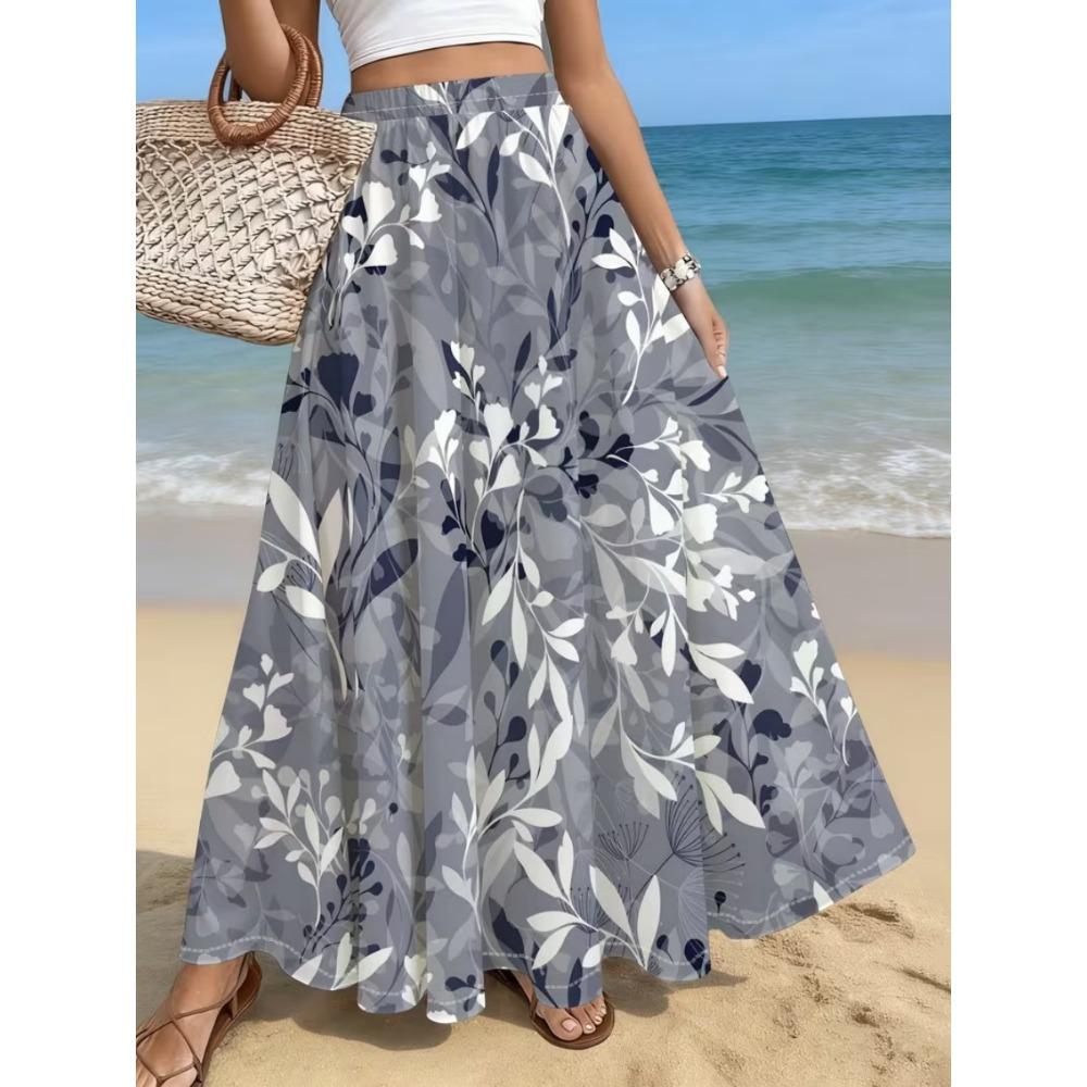 2026 Spring/Summer Women's Half Length Skirt Printed Elegant Elastic Waist, Different Country Fake Wind Beach Skirt Women's Wear