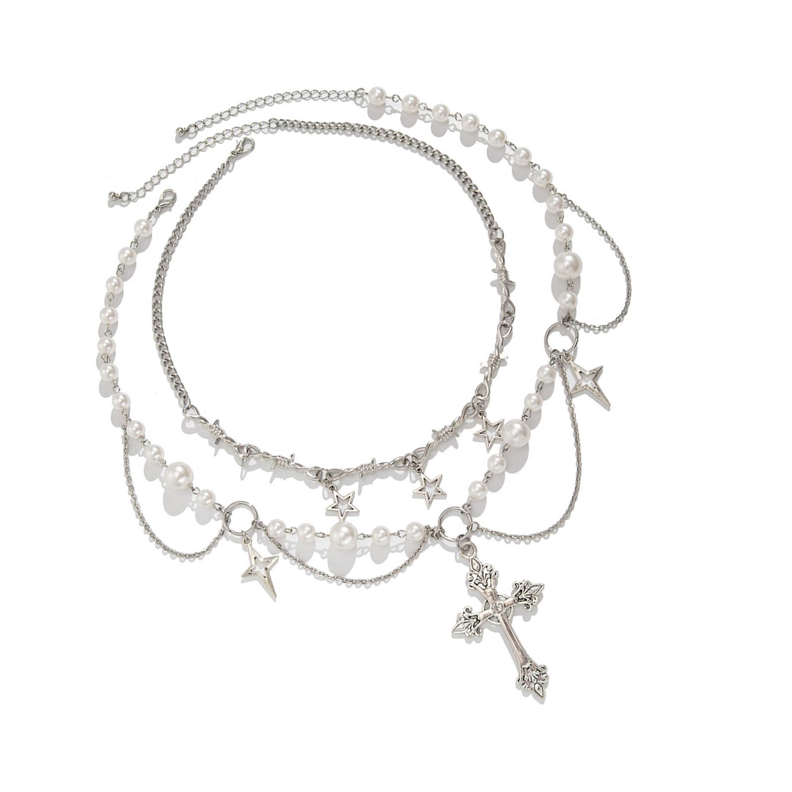 

2 шт. Элегантное ожерелье с крестами и жемчугом, универсальная подвеска-крест, жемчужное ожерелье, украшения для верующих модниц