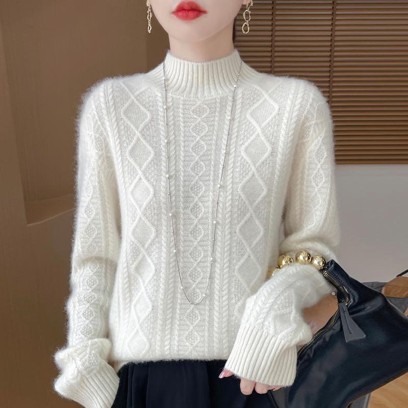 Women's Fashion Pure Wool Cable Knit Turtleneck Sweater for Fall/Winter