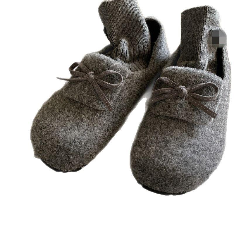 Versatile Velvet Warm Round Head Fluffy Shoes 2025 Autumn and Winter New Japanese with Skirt Bow Soft Flat Cotton Shoes
