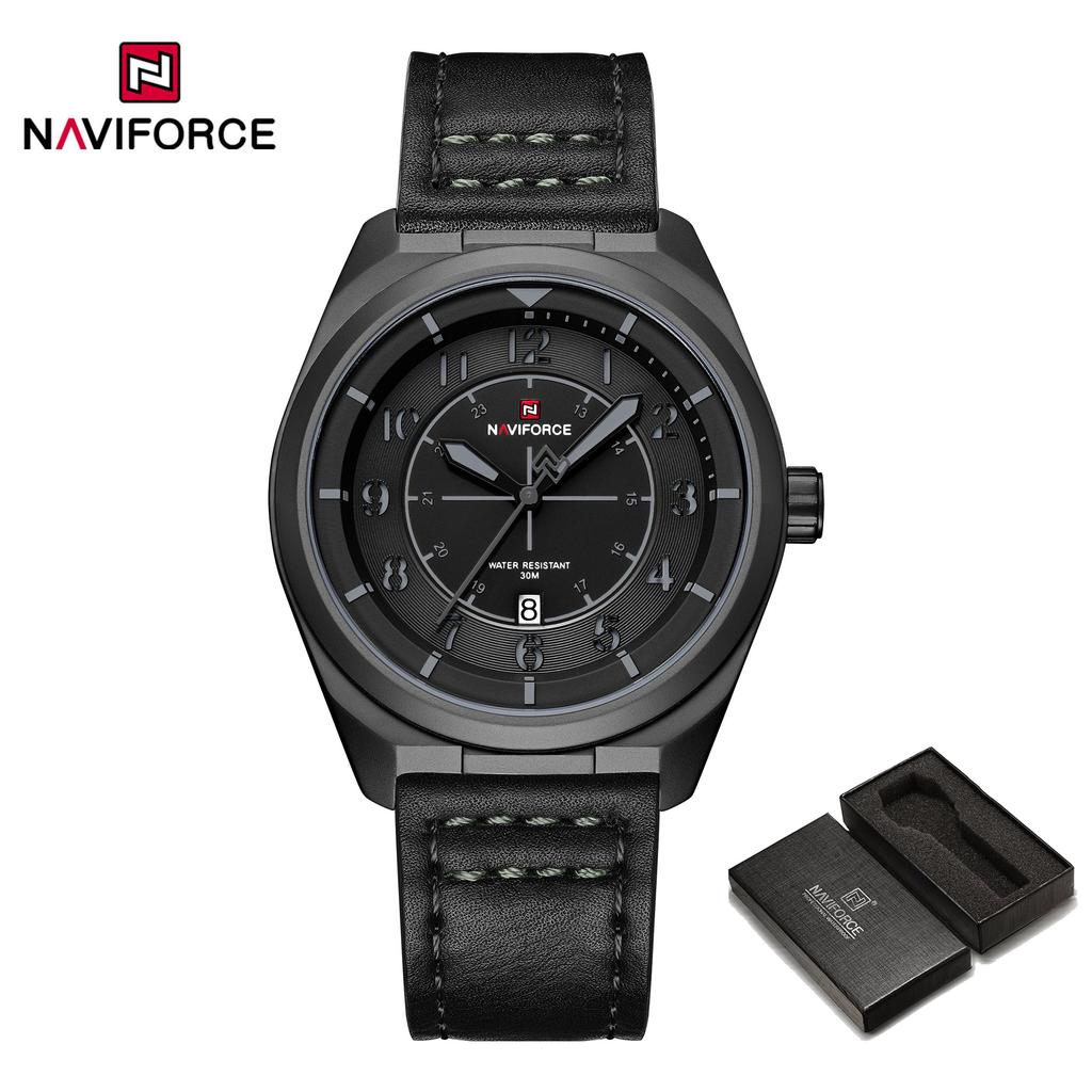 NAVIFORCE Original Men Fashion Quartz Watch Leather Strap 30m Waterproof Calendar Compass Design Men Leisure Business Watch NF9281L