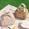 New Corduroy Lunch Bag Thermal Insulated Cute Bear Bow Picnic Food Pouch Multi-functional Storage Handbag for Outdoor Travel
