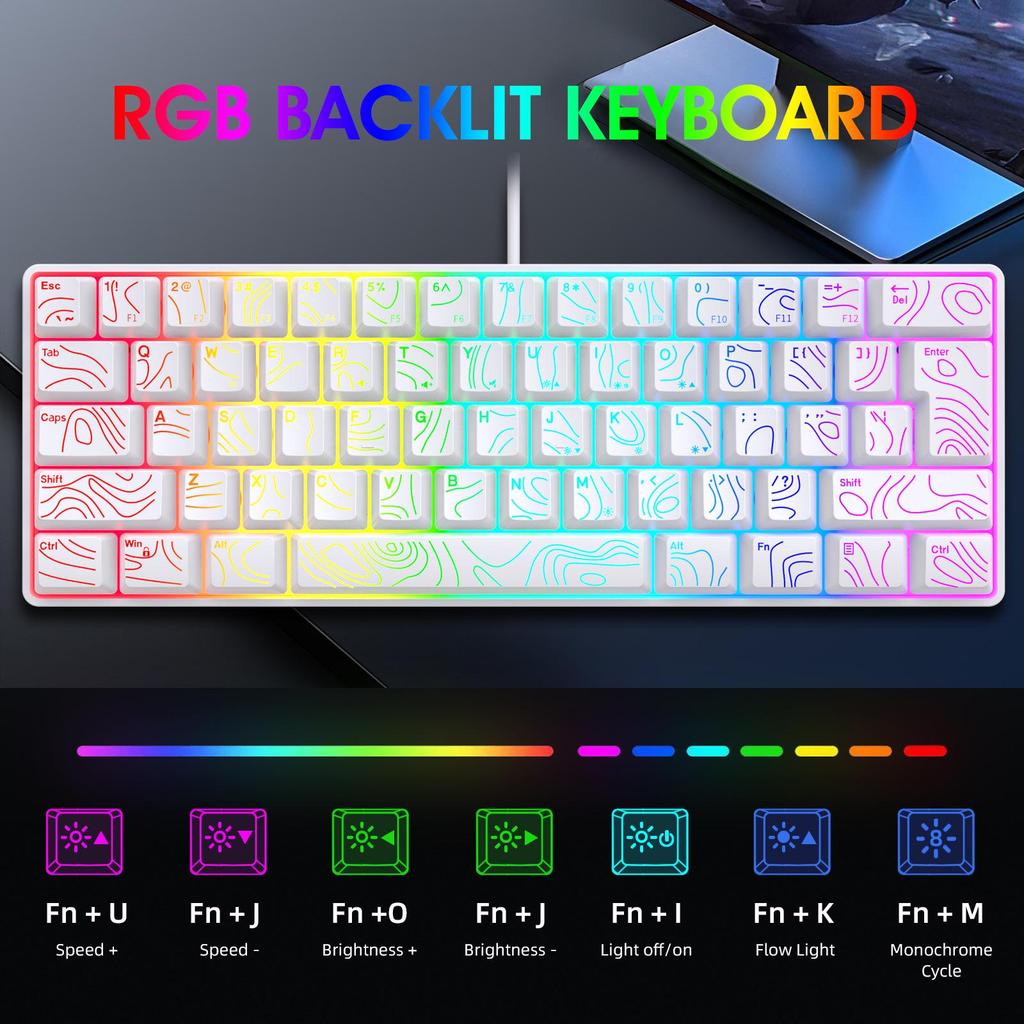 K401 מקלדת גיימינג קומפקטית 61 מקשים RGB