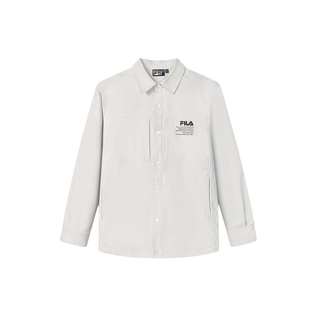 Fila Embroidered Logo Print Square Neck Casual Long Sleeve Shirt Men Shirts White Sand-Gray F11M418402F-GY