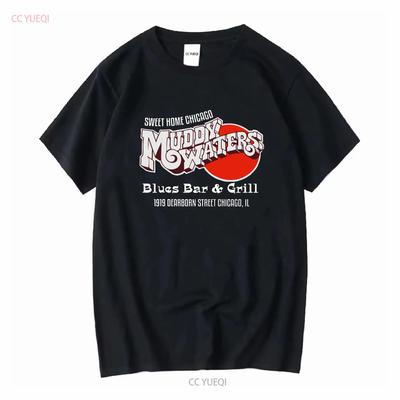 Muddy Waters Bar Grill Chicago Blues T-shirt manches longues ou courtes vintage Lavé Légèrement Respirant Décontracté homme Élégant