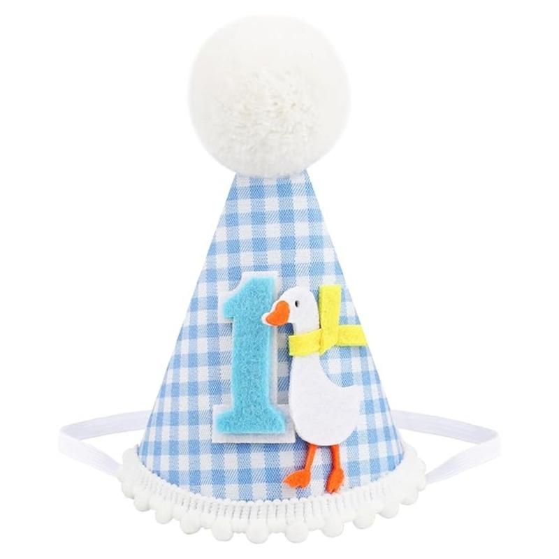 

Lovely Waterfowl Themed first Birthday Hat For Infants Safe Comfortable Not Interlaced Fabric Party Decoration синій