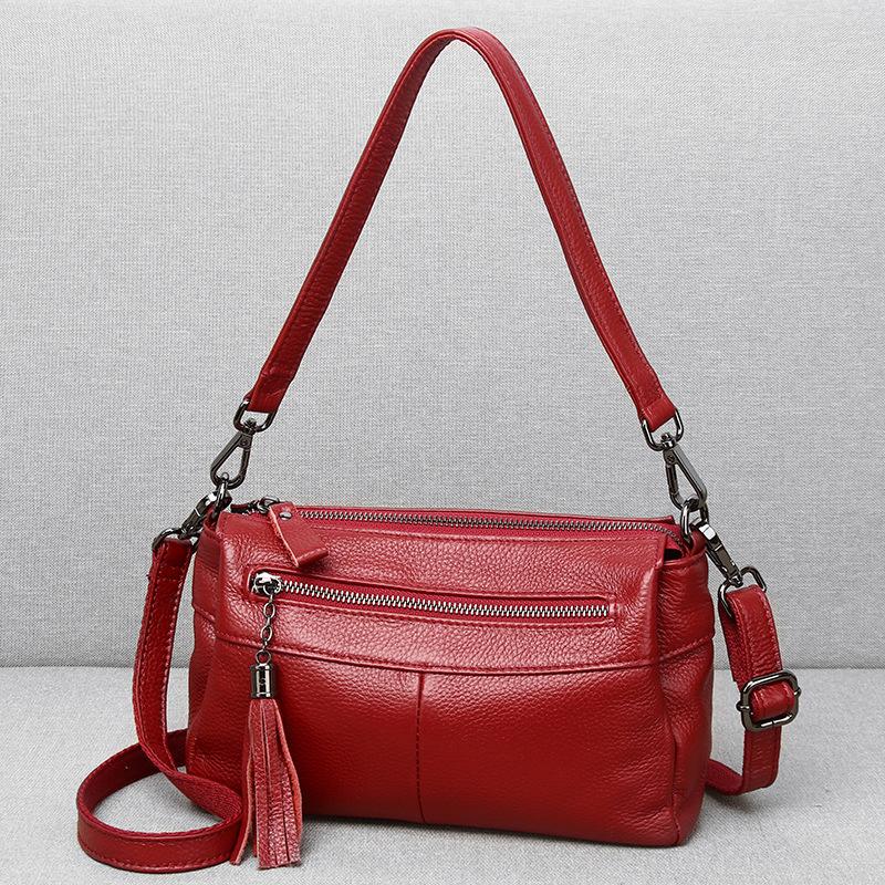 Schultertasche aus echtem Leder, Muttertasche, Hochwertige mehrlagige Handtasche aus weichem Leder, Damen Umhänge-Messenger-Tasche