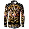 Men's Casual Long Sleeve Lapel Shirt Retro Ethnic Floral Print Fashion Loose Comfortable Long Sleeve Shirts for Man Simple Top
