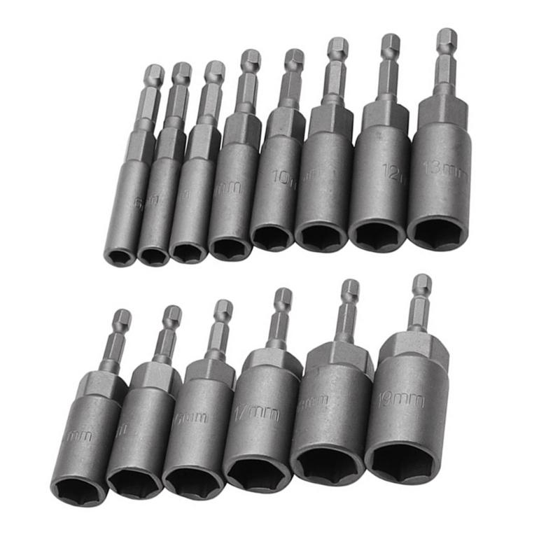 14 stk 80 mm sekskantfatning, 6-19 mm sekskantskaft muttertrekker, sekskantbor, 1/4 tomme borbitssett for økt dybde