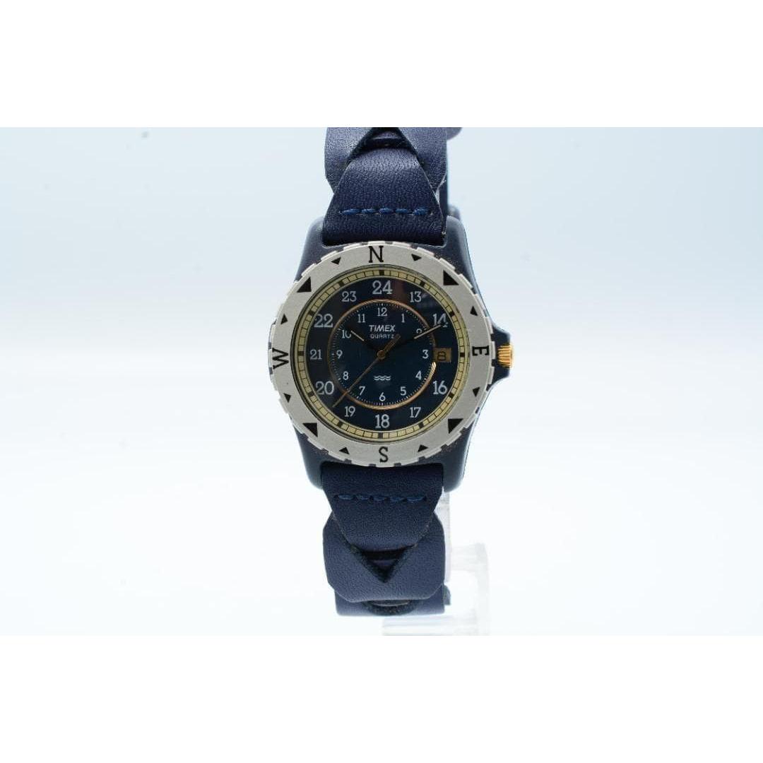 TIMEX Watch Quartz Navy Leather Belt Compass Bezel