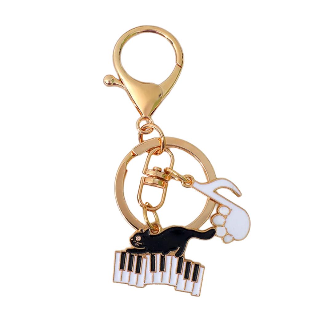 Schlüsselanhänger mit Klaviermotiv und Katzenmotiv, kreativer Auto-Schlüsselanhänger mit Musiknote, Schlüsselanhänger zum Aufhängen, Taschenanhänger für Damen