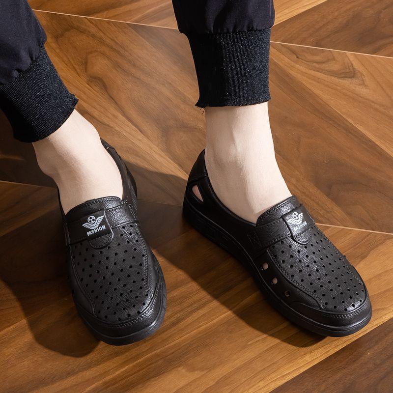 Men's Business Casual Beach Sandals Anti-Slip Outdoor Thick Sole Breathable Slippers Imitation Leather Shoes PVC