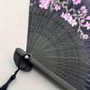 1pc Vintage Folding Fan, Sakura Design With Gradient Black To Purple Color, Tassel Detail, Traditional Chinese Hanfu Dance Accessory
