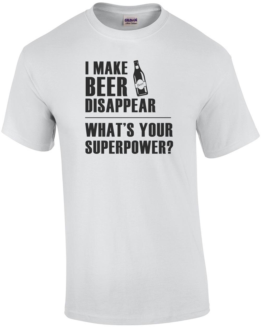 Я заставляю пиво исчезать - какая у тебя суперсила? Смешная футболка с пивом, унисекс M