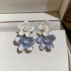 Silver Needle Blue Oil Dripping Flower Stud Earrings Elegant and Cool Earrings Light Luxury High-end Earrings Design Sense Niche Women