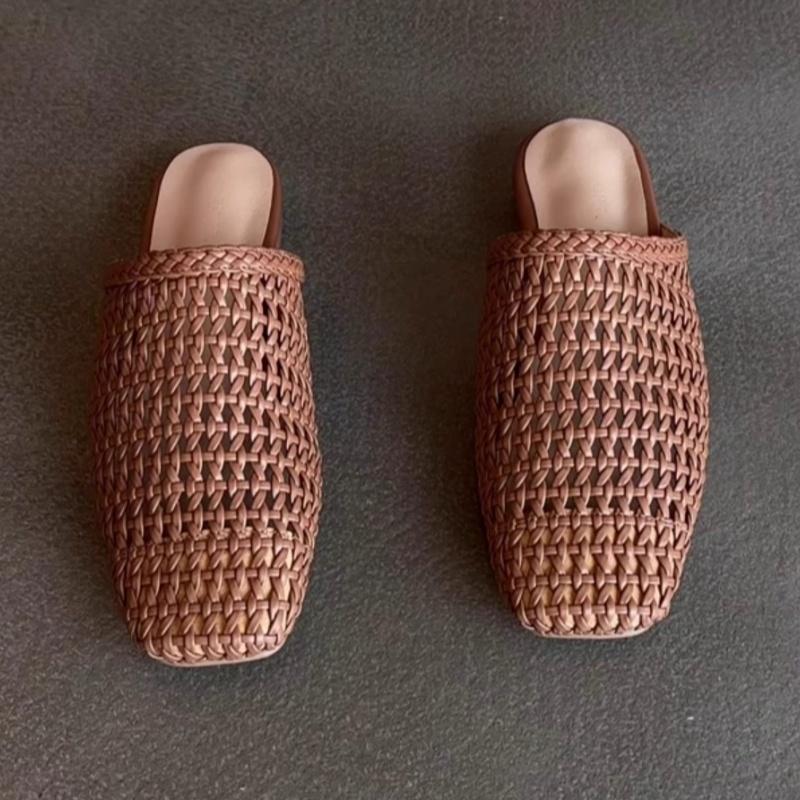 

Плетеные женские сандалии ручной работы, универсальные шлепанцы с квадратным носком и полым верхом, дизайнерские новые удобные простые женские сандалии 40 коричневый