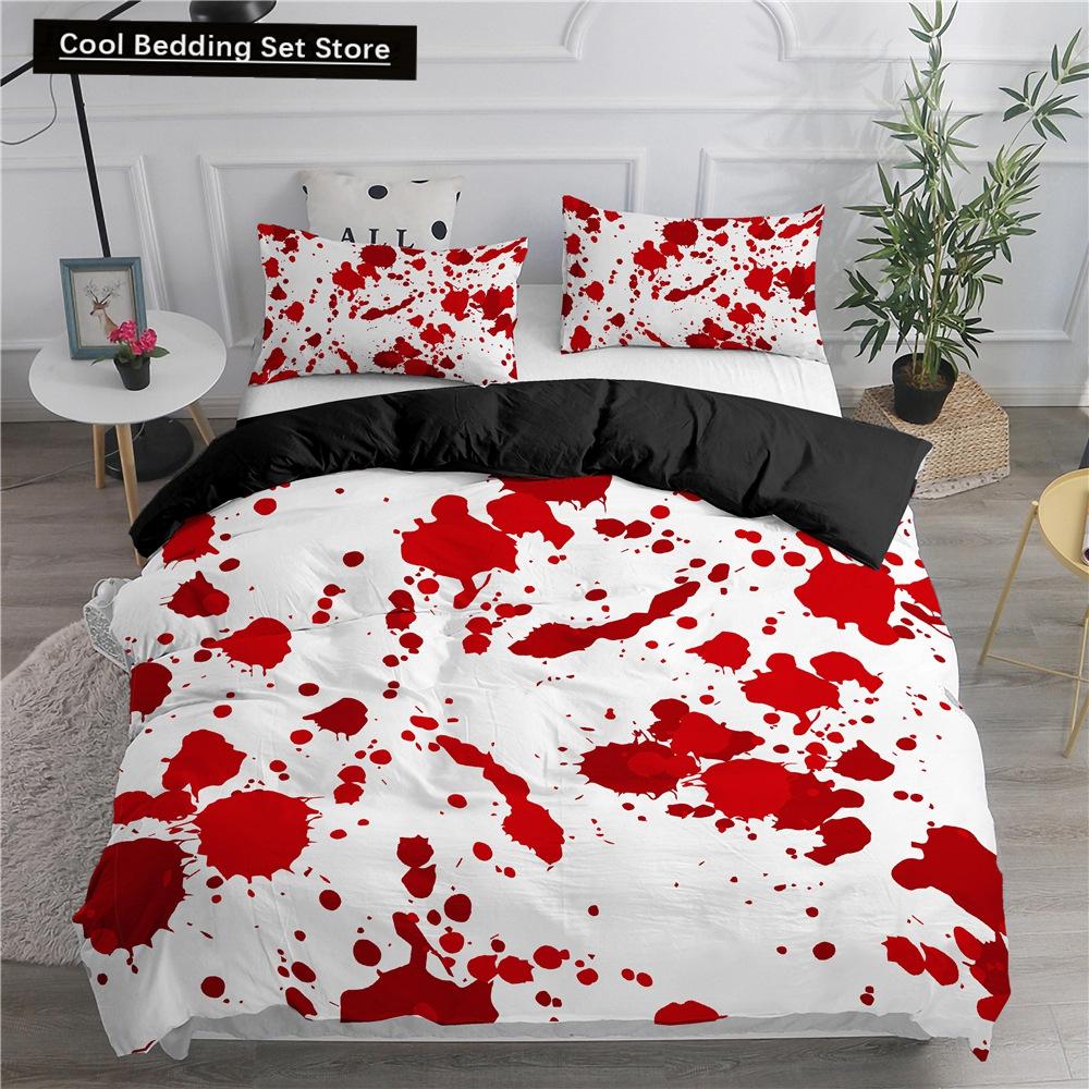 Halloween King Queen Duvet Cover Horror Blood Hand Bedding Set for Teens Scary Red Blood Stains 2/3pcs Polyester Quilt Cover