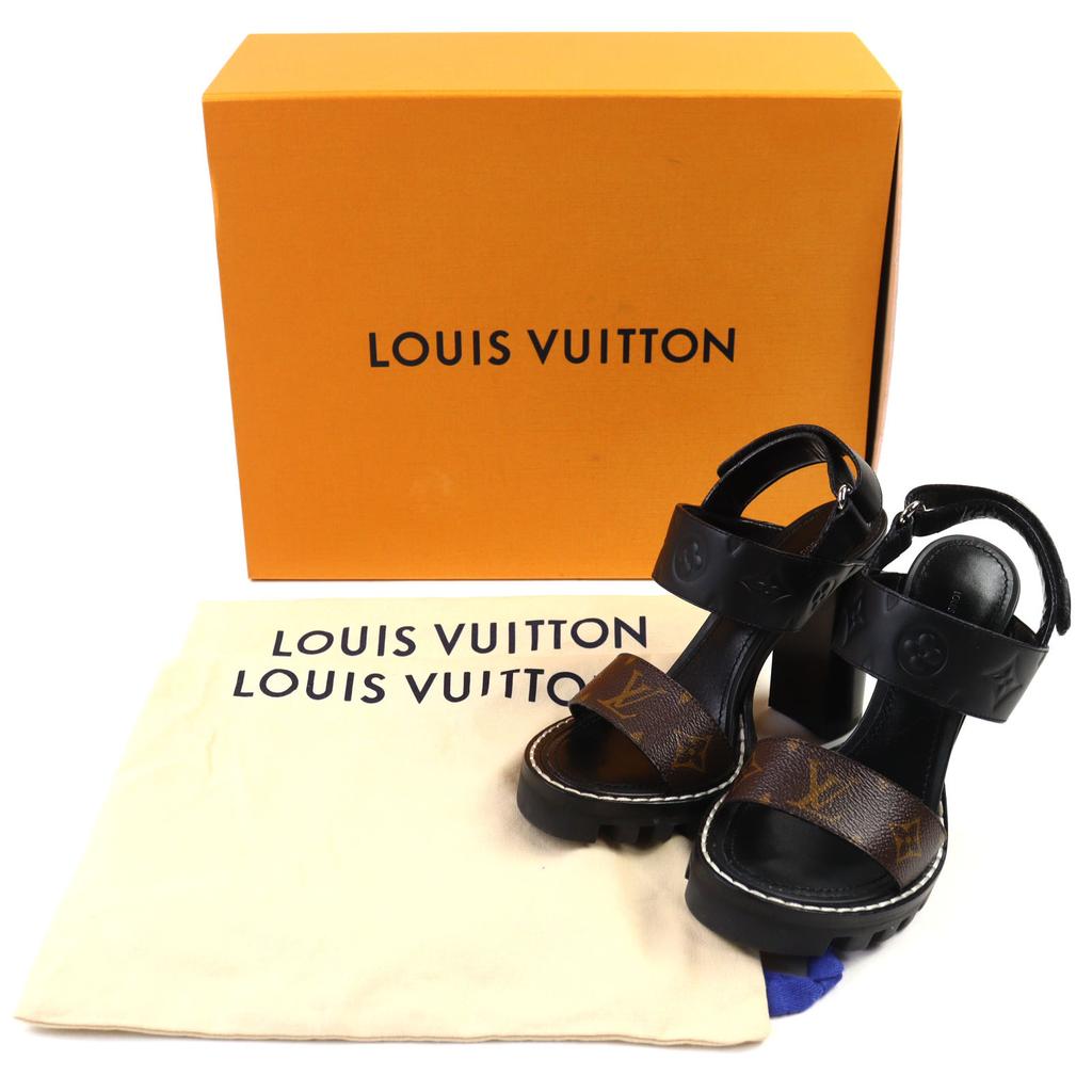 Excellent LOUIS VUITTON Sandals Star trail line Black brown Monogram canvas Women 36.5 Used