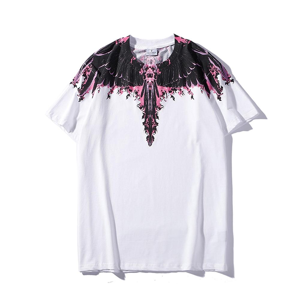 Marcelo Classic Phantom Wings Short Sleeve T-Shirt with Colorful Feathers and Lightning Design