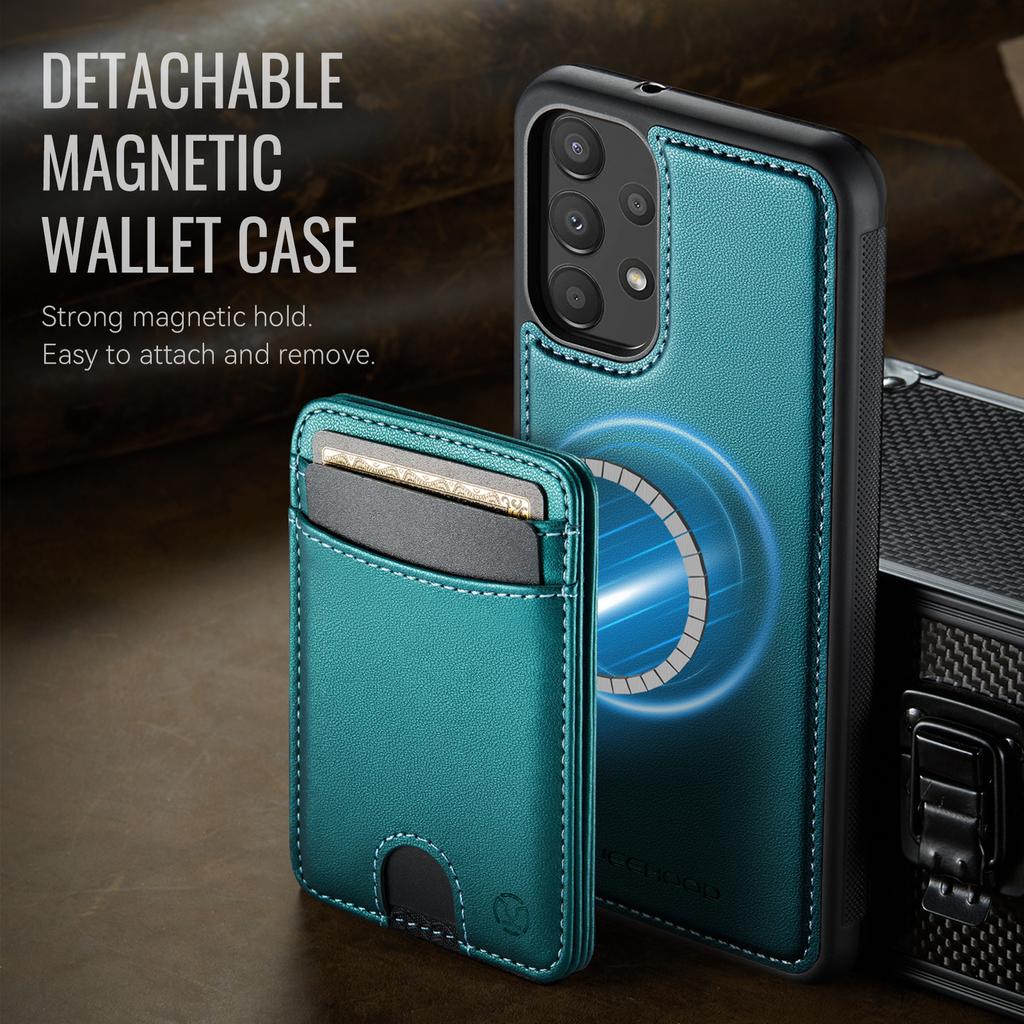 Für Samsung Galaxy A23 5G (Global)/Galaxy A23 4G Magnetische Hülle JEEHOOD J10 Leder Rückseite Handyhülle mit Abnehmbarem Kartenhalter Ständer