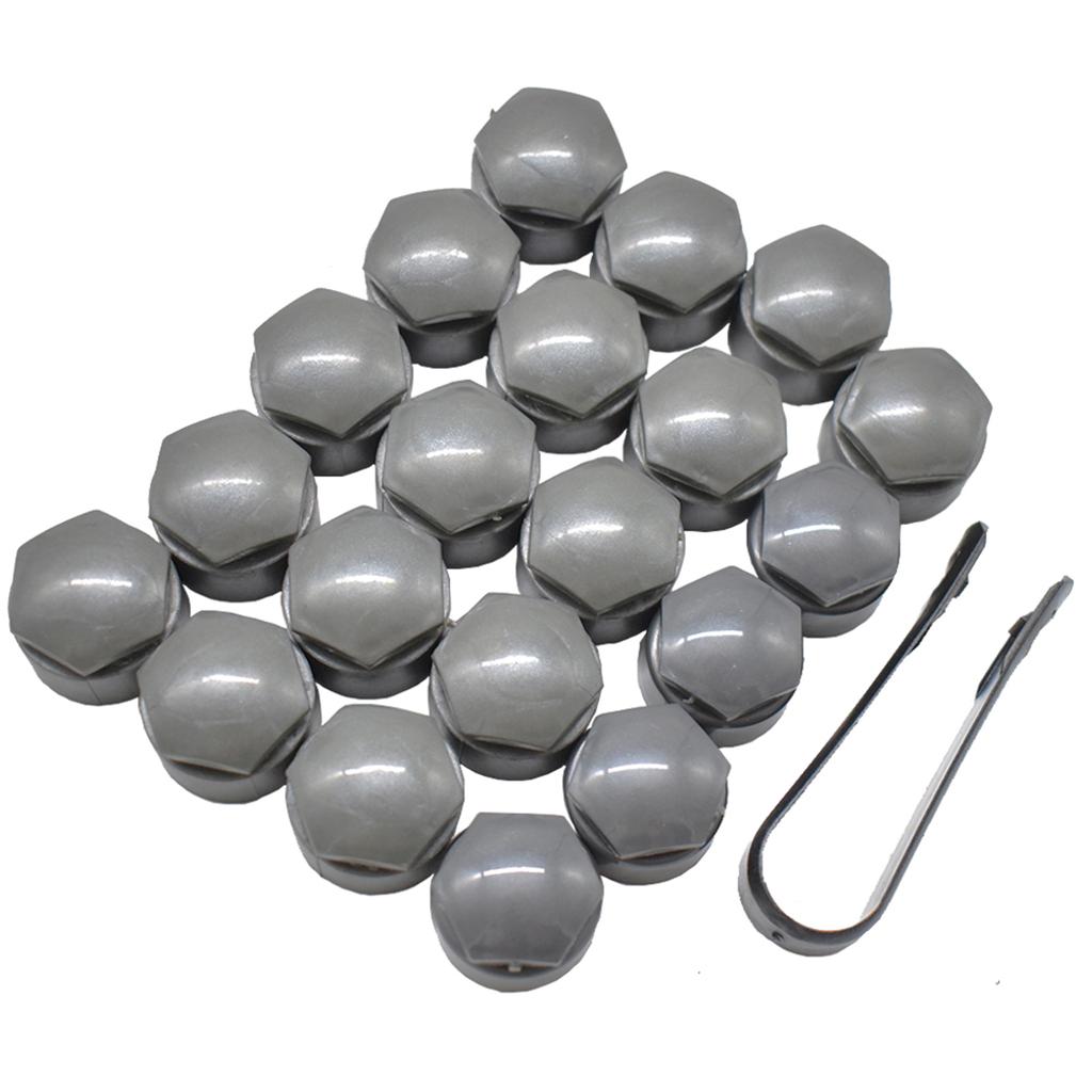 20 Stück graue Auto-Radnabenmutter, Reifen-Schraubkappe, Staubschutz, wasserdicht, mit Entfernungswerkzeug, 25 mm, für Reifen, Radmuttern, Styling