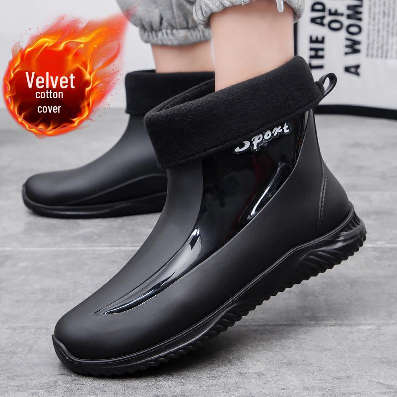 Men's Waterproof Rubber Rain Boots, Short Tube, Thick Sole, Ideal for Work and Fishing