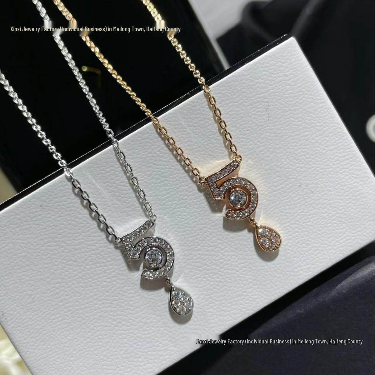 Elegant Gold Rhinestone Tassel Earrings with Geometric Number 5 and Water Drop Clavicle Chain Design Rose Gold Necklace