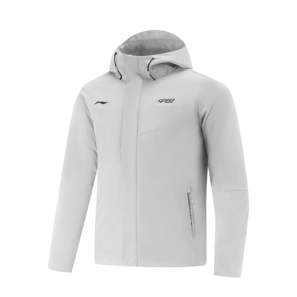 Li-Ning Comfortable Simple Versatile Hooded Letter Zipper Cotton Jacket Unisex Jacket Light-Gray AJMV155-3