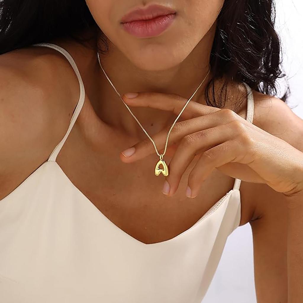 Elegant And Minimalist 26 Letter English Necklace With Bubble Gloss Letter Pendant, Women's Gift Collarbone Chain