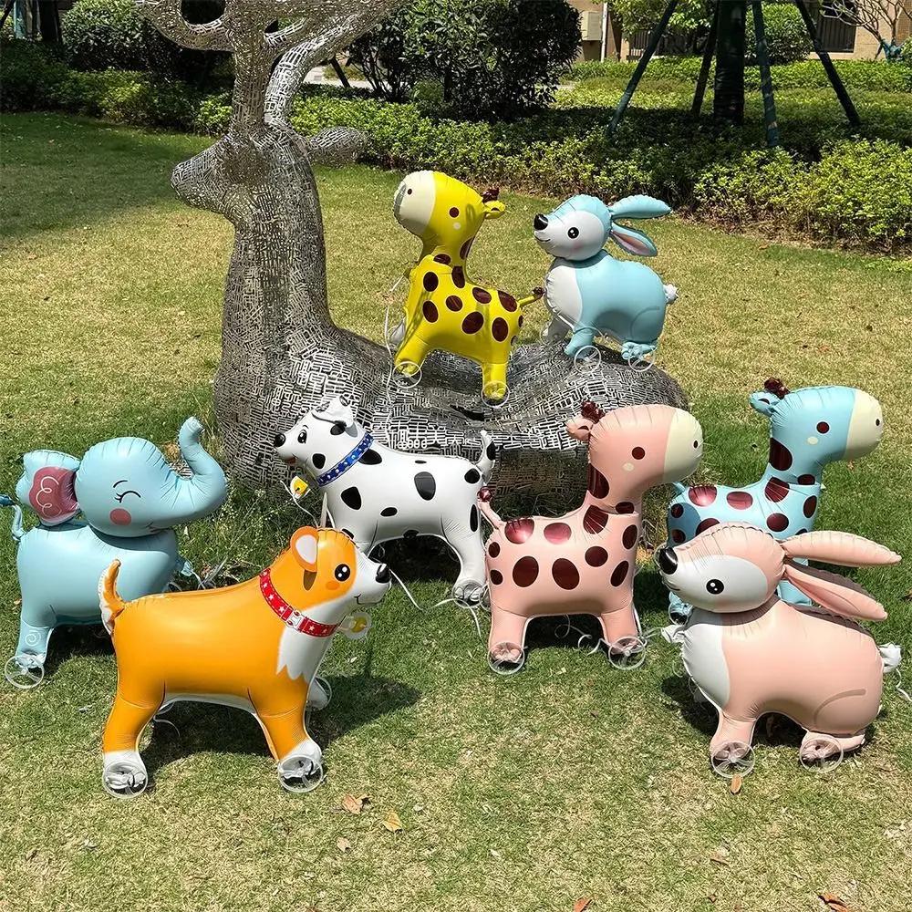 Movable Design 4D Dinosaur Balloons With Wheels Animal Balloon Animals Walking Balloon Drawing Foil Cartoon Standing Balloons