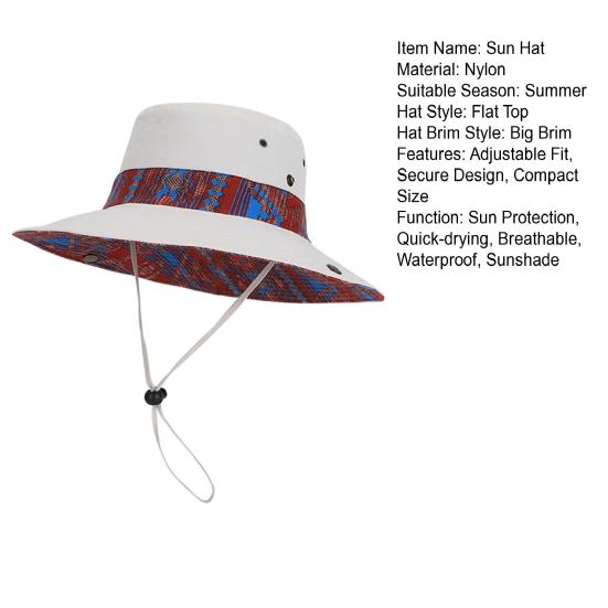 Bucket Hat Extra Large Brim Adjustable Fit Ethnic Style Cowboy Fisherman Hat Windproof Buckle Foldable Outdoor UV Blocking