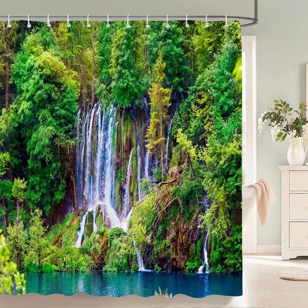 Nature Forest Waterfall 3D Shower Curtain landscape Bathroom Curtains Waterproof Fabric With Hooks Home Decoration Bath Curtain