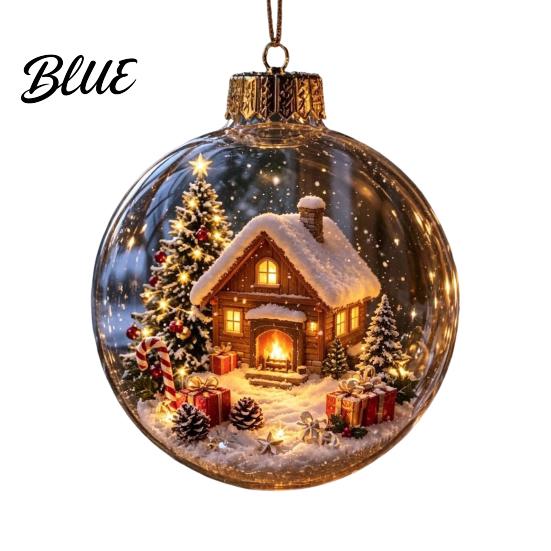 Holiday Ornament Ball Christmas with LED Lights Snow Scene Acrylic Clear Sphere Decor Shatterproof Xmas Tree Hanging Seasonal Party Supplies