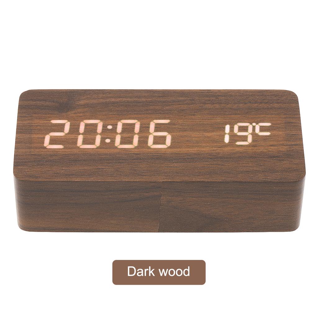 LED Holz Wecker Sprachsteuerung Zeit Datum Temperatur Digital Bambus Rechteck Tisch Schreibtischuhr Alarm
