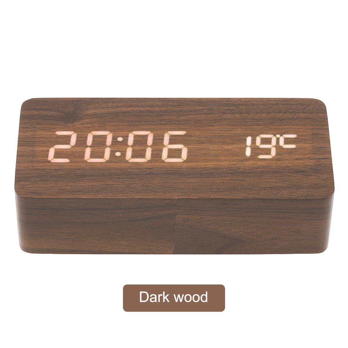 

Светодиодный деревянный будильник с голосовым управлением, временем, датой, температурой, цифровые бамбуковые прямоугольные настольные часы с будильником