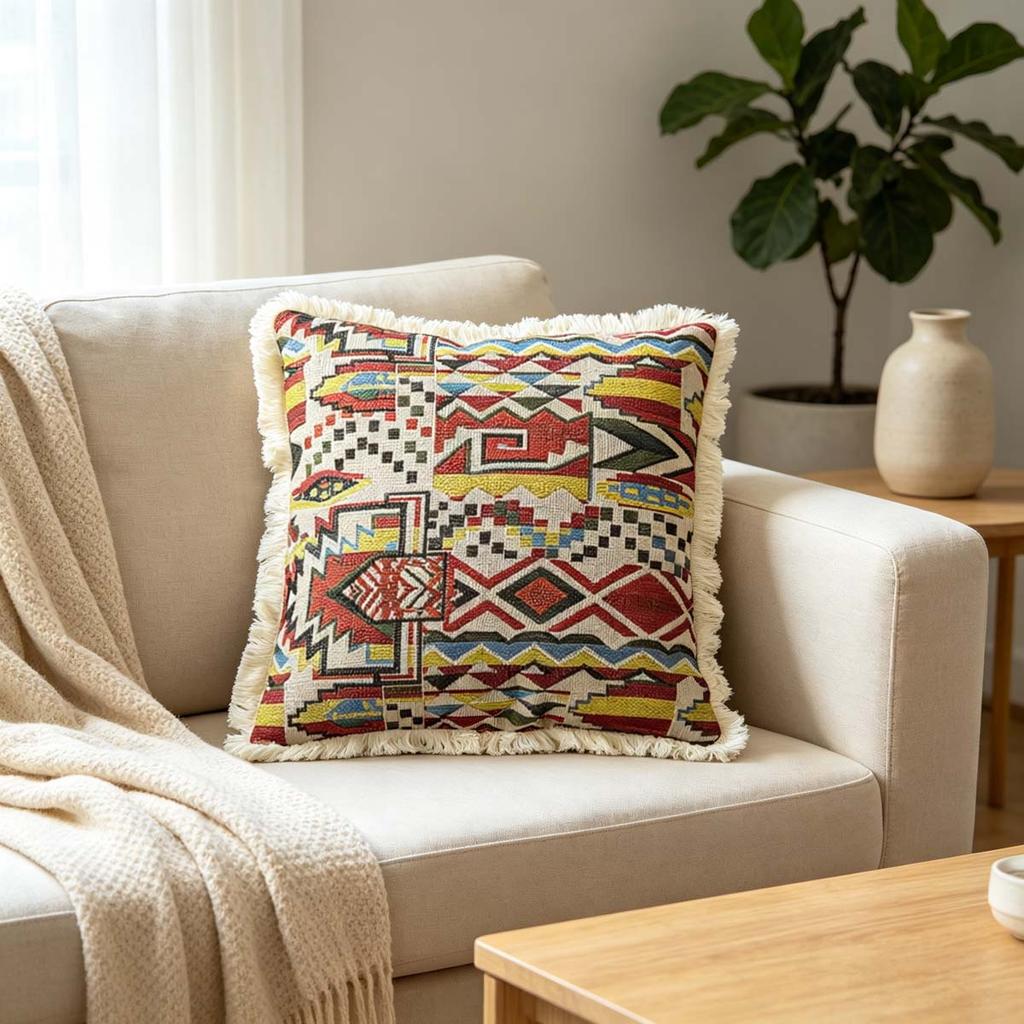 Washable Square Modern Farmhouse Couch Sofa Living Room Outdoor Cushion Decorative Tassel Couch Throw Pillow Covers