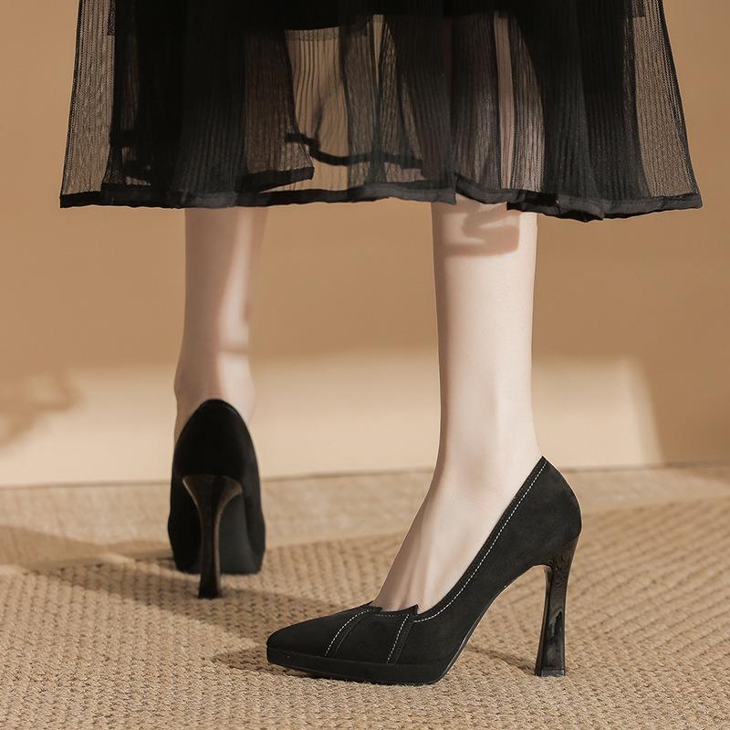 -15 Sexy Suede Waterproof Table Is Not Tired of Feet Single Shoes for Women and Women's Autumn New Pointed Stiletto High Heels