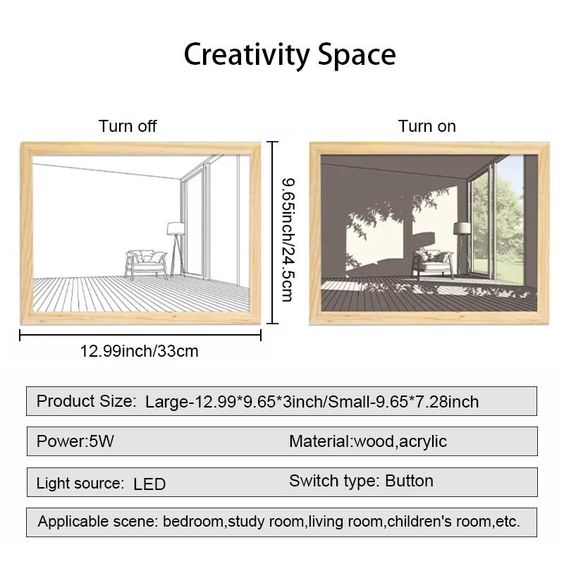 Modern vázlatos művészeti stílusú világításfestmény 9,65 * 7,28 hüvelykes háromszínű fényváltó LED dekoratív festmény, amely alkalmas hálószoba folyosójára