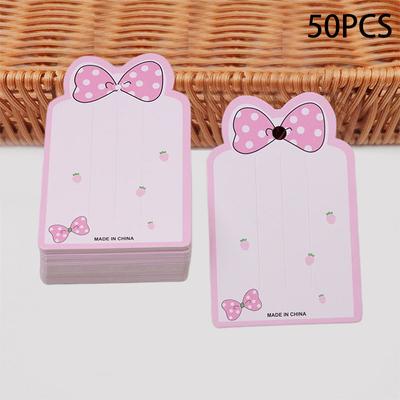 50Pcs Pink Border And Pink Bow Display Cards For Hair Cord Hairpin Handmade Diy Jewelry Cardboard Package Hair Clips White Craft