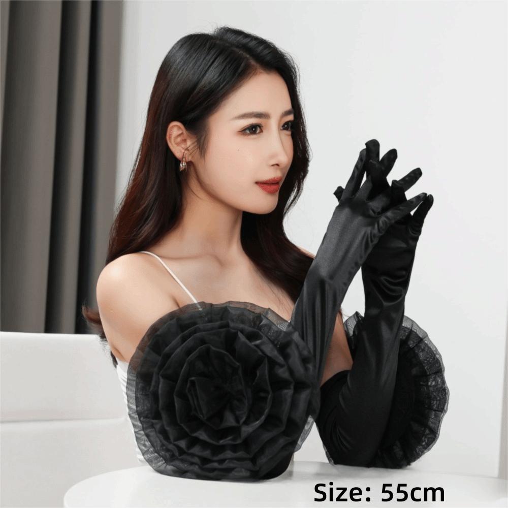 Black Long Gloves Breathable Mittens Fashion Etiquette Gloves Evening Party