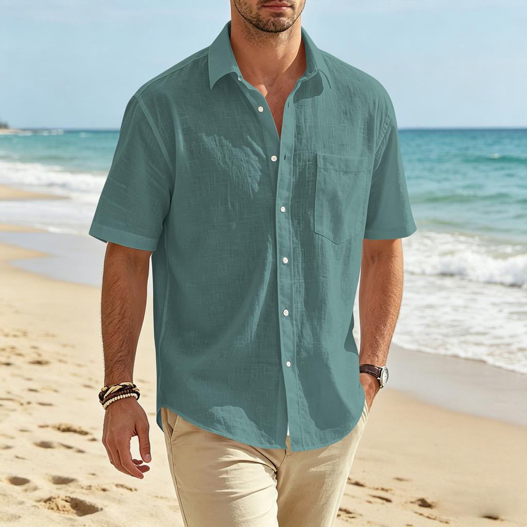 Men's Summer Flip Tie Pocket Short Sleeved Men's Casual And Comfortable Short Sleeved Shirt