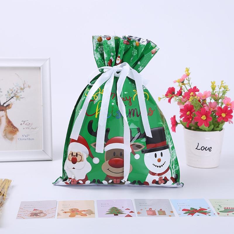 New Christmas Gift Packaging Bag Santa Claus Snowman Printed Drawstring Gift Bag Aluminum Foil Christmas Decoration Products
