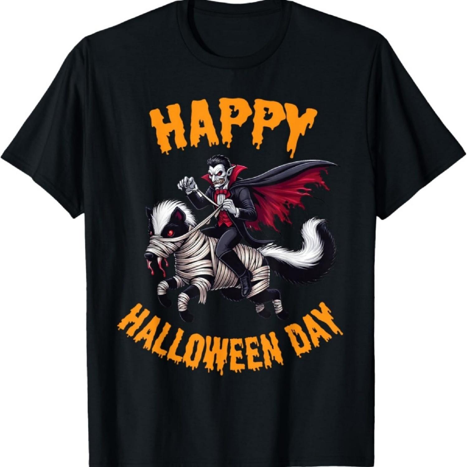 

Dracula Riding a Mummy Skunk Happy Halloween Animals Lover T-Shirt XXXXXL чёрный