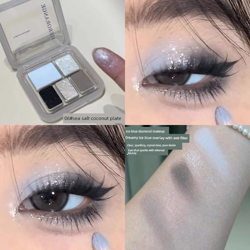 Blue and Black Diamond in the Debris Smoky Makeup! Five Colors Eye Shadow Plate Matte Shimmer Cement Gray Earth Color Makeup 2025 New Arrival