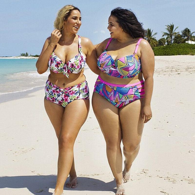 Stylish Women Push Up Padded Plus Size Bikini Set With High Waist Design For Comfort