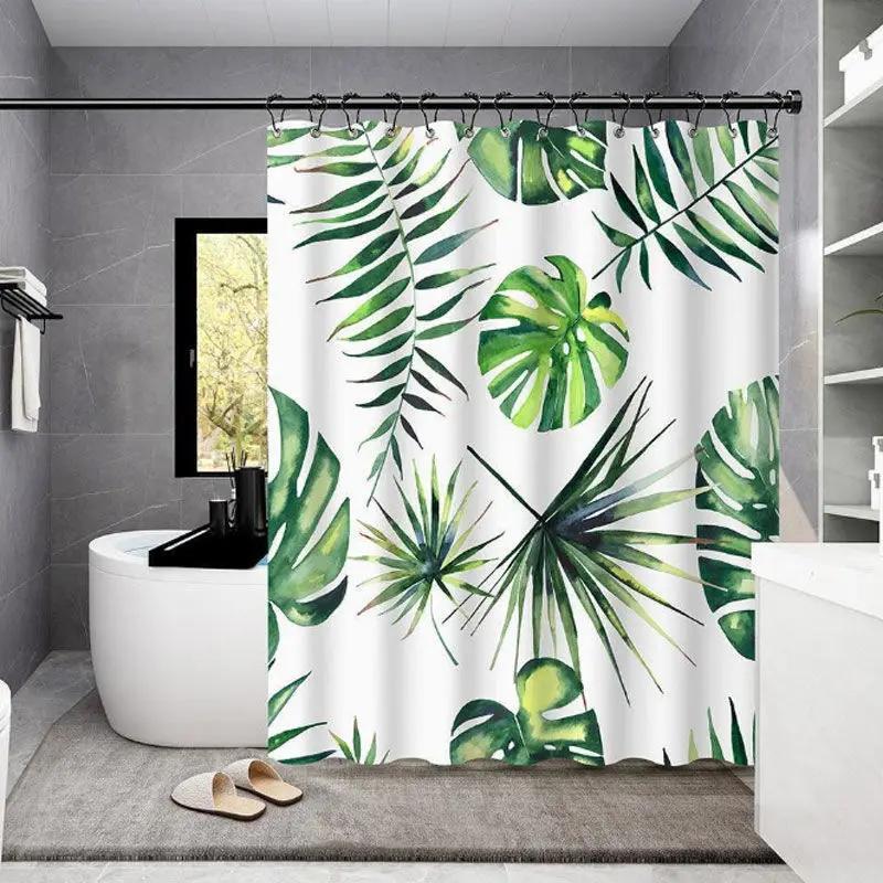 Duschvorhänge 180cm Blätter Palme Bedruckter Grüner Vorhang Für Badezimmer Wasserabweisend Lässig Bauernhaus Bad Dekorativ 71 Zoll
