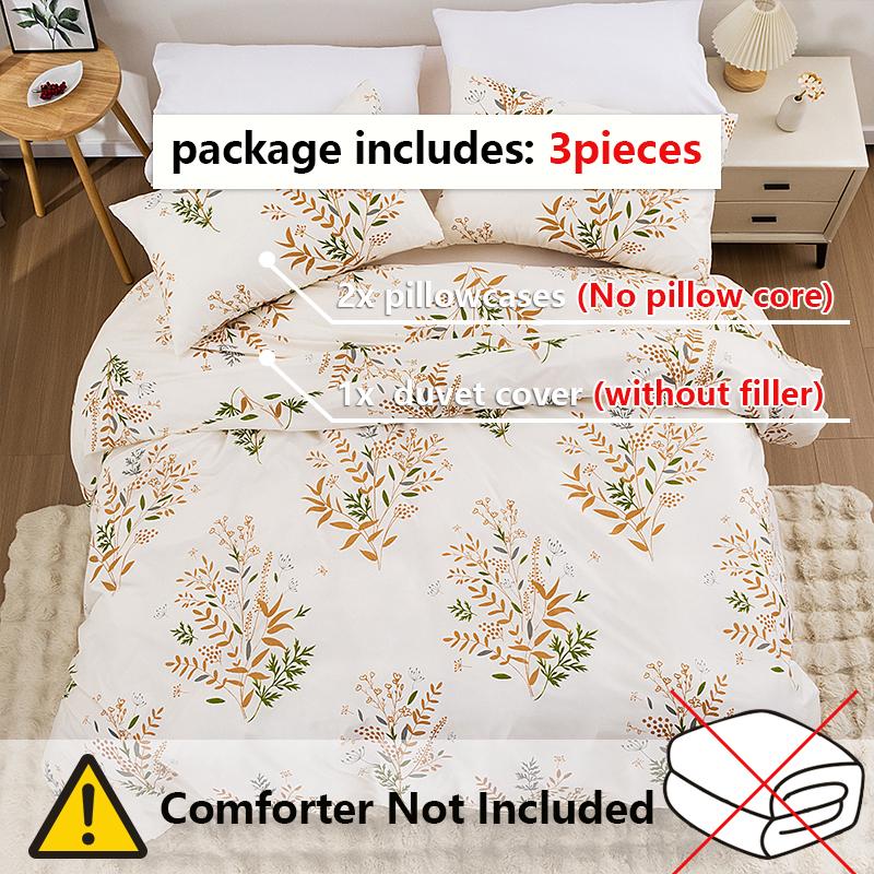 3PC Brown Leaf Duvet Cover Set 100%Polyester 1Duvet Cover 2Pillowcases No Padding Queen/King Size Minimalist Flowers Four Season