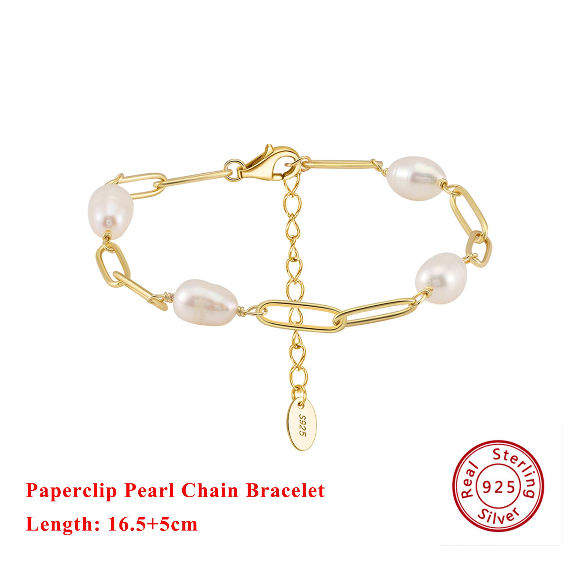 

EFFIE QUEEN Fashion Freshwater Pearls Bracelet 925 Sterling Silver Paperclip Chain with Pearls Elegant Women Party Jewelry GPB39