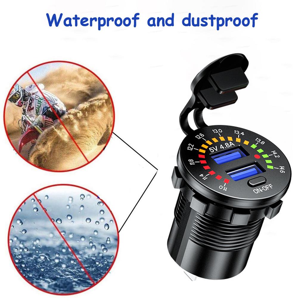 4.8A Dual USB Car Charger Socket With LED Voltmeter Display Mobile Phone Charger Adapter For Car Motorcycle Marine Boat