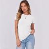 Women European Casual Slim Fit Ribbed Crew Neck Short Sleeve T Shirt